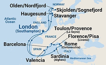 21-Day Mediterranean & Norwegian Fjords Medley Itinerary Map