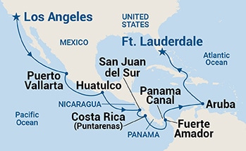 16-Day Panama Canal - Ocean to Ocean Itinerary Map